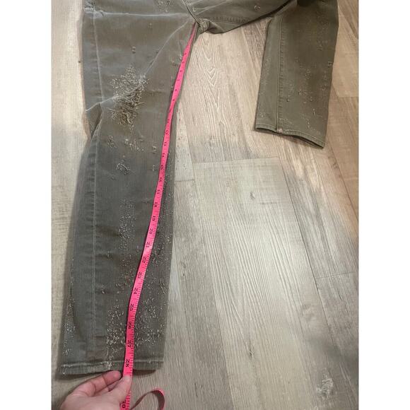 HUDSON Jeans Riley Crop Relaxed Straight Loden Green Destructed Jeans size 27 - Picture 8 of 15